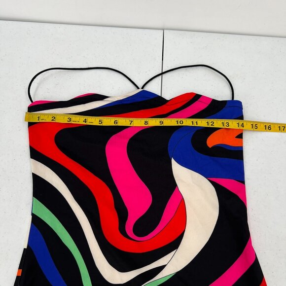 MICAS S Psychedelic Swirl Mini Dress Bodycon Strapless Multi-Color Y2K Party - Picture 4 of 9